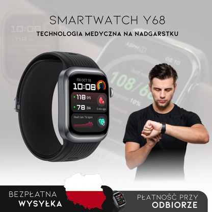 SmartWatch Y68 | Monitor Medyczny 3 w 1 (Glukoza, Ciśnienie, Ryzyko Udarów) | Menu po polsku